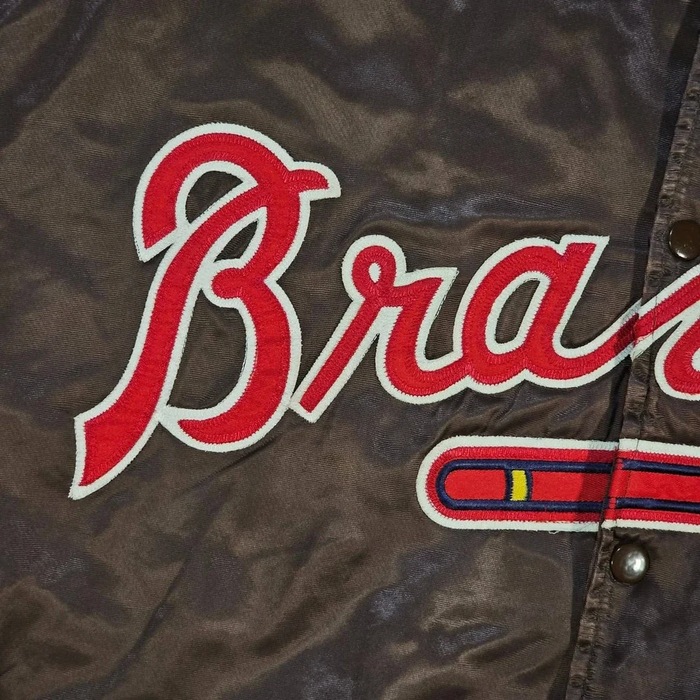 Atlanta Braves Vintage 90s Starter Brown Satin Bomber Jacket